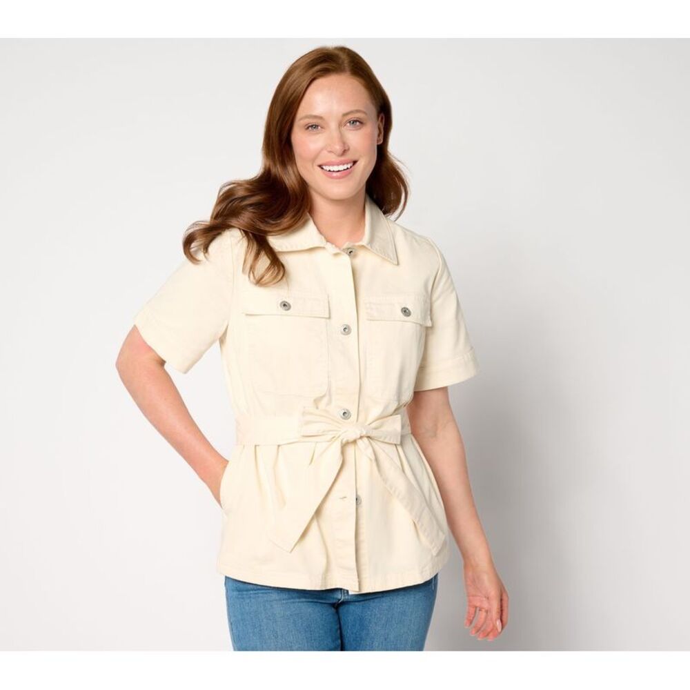 Denim & Co Women's Jacket Sz XL Co. EasyWear Twill Short-Sleeve Tan/Beige